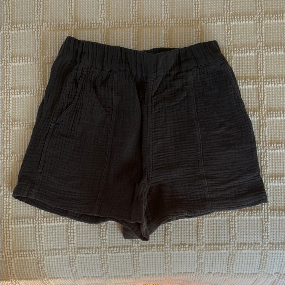Madewell Charcoal High-Rise Gauze Shorts with Elastic Waist